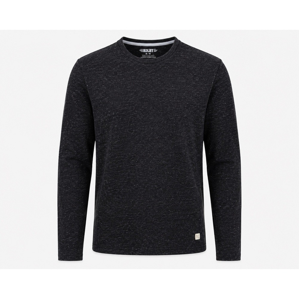 Kolby Men's Medium Heathered Black Long Sleeve Crew Neck Shirt Cotton Blend